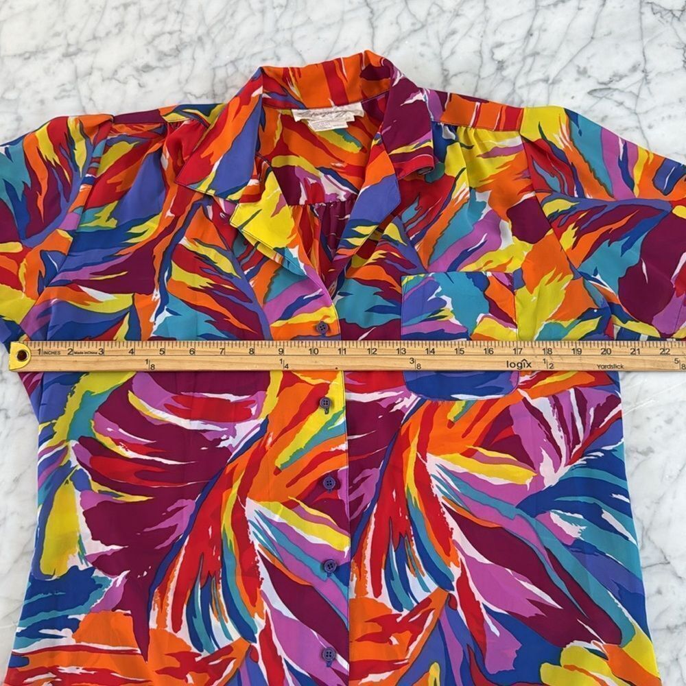 Vintage Bright Vibrant Button Down Blouse Womens Sz 12 - Picture 3 of 5